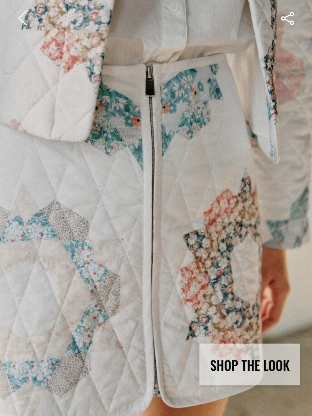 Sezane X Sea NY Fox Skirt- Quilted Cream Skirt with Multicolor Floral Patchwork - Picture 3 of 5
